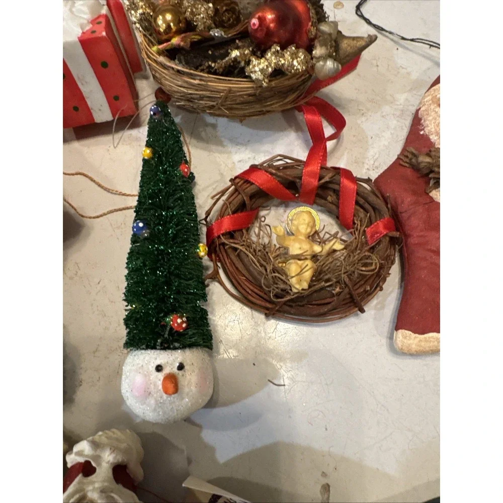 Vintage lot 9 Mixed Christmas Tree Ornaments Mouse Bird Nest Santa Sheep Kitschy